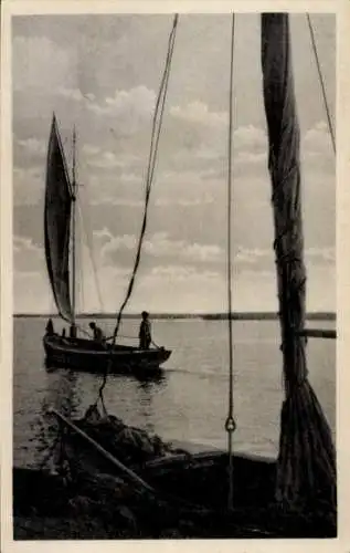 Ak Ostseebad Prerow auf dem Darß, Bodden, Fischerboote