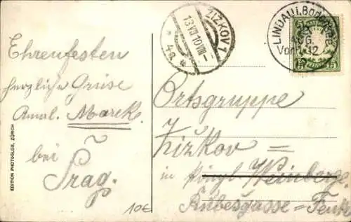 Ak Lindau am Bodensee Schwaben, Graf Zeppelin's Luftschiff im Flug, Stadt