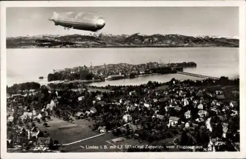 Ak Lindau am Bodensee Schwaben, Luftschiff LZ 127 Graf Zeppelin, Fliegeraufnahme