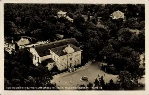 Ak Barmen Wuppertal, Park-Restaurant Barmer Luftkurhaus Tölleturm, Luftbild