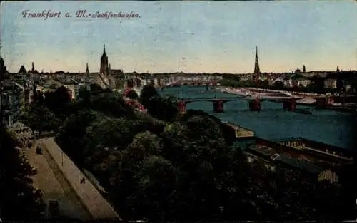 Ak Sachsenhausen Frankfurt am Main, Totalansicht, Brücke, Kirchtürme