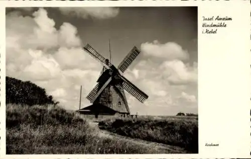 Ak Nebel auf der Insel Amrum Nordfriesland, Windmühle
