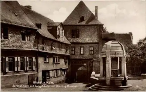 Ak Höchst Frankfurt am Main, Schlossplatz, Zollgebäude, Brüning-Brunnen