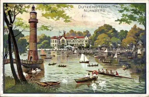 Künstler Litho Nürnberg in Mittelfranken Bayern, Dutzendteich, Leuchtturm