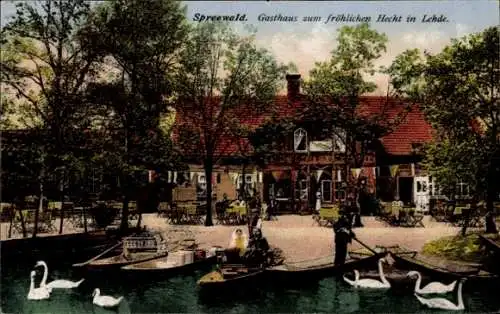 Ak Lehde Lübbenau im Spreewald, Gasthaus zum fröhlichen Hecht