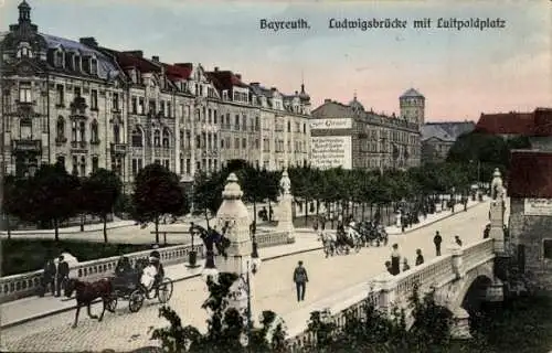 Ak Bayreuth in Oberfranken. Ludwigsbrücke, Luitpoldplatz, Kutschen