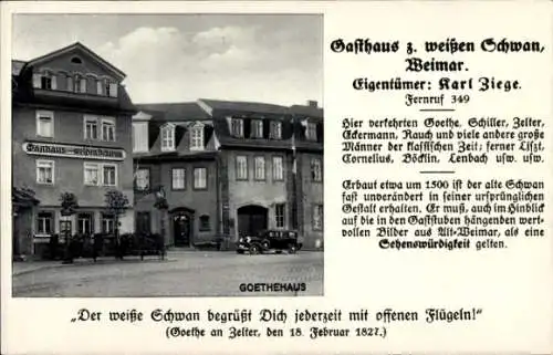 Ak Weimar in Thüringen, Gasthaus zum Weißen Schwan, Außenansicht