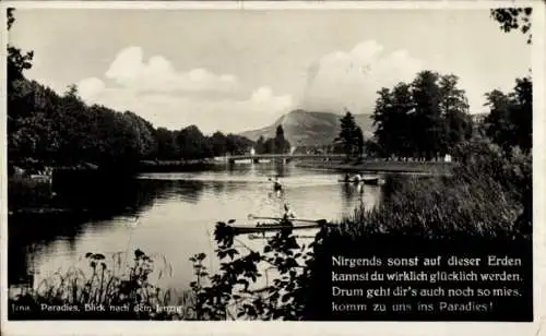 Ak Jena in Thüringen, Paradies, Jenzig, Spruch, Paddelboot