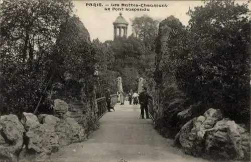 Ak Paris VI, Les Buttes Chaumont, Die Hängebrücke