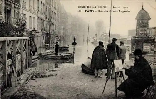 Ak Paris VI, Quai des Grands Augustins, Die große Seineflut, Januar 1910