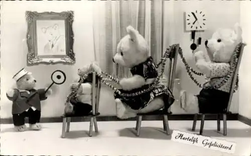 Ak Glückwunsch Geburtstag, Teddys spielen Eisenbahn