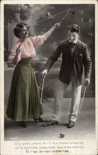 Ak Mann und Frau spielen mit Diabolos