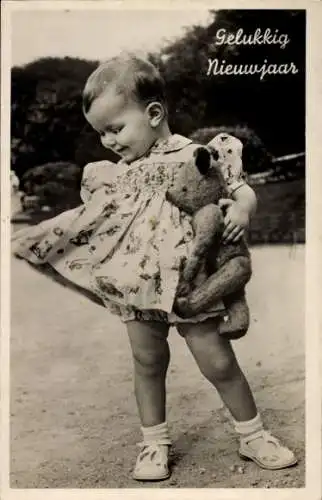 Ak Glückwunsch Neujahr, Kleines Mädchen mit Teddy