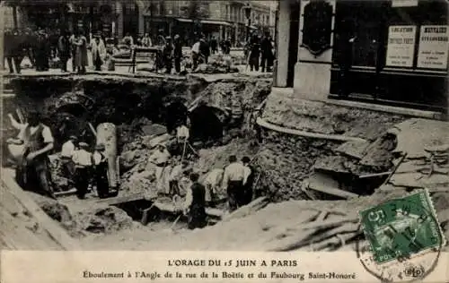 Ak Paris VIII, Der Sturm vom 15. Juni, Rue de la Boetie, Faubourg Saint Honore, Erdrutsch