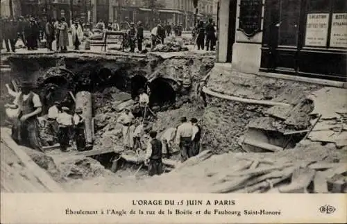 Ak Paris VIII, Der Sturm vom 15. Juni, Rue de la Boetie, Faubourg Saint Honore, Erdrutsch