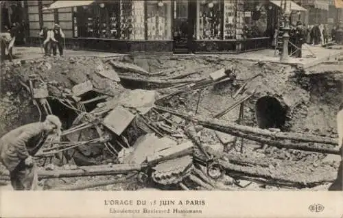 Ak Paris VIII, Der Sturm vom 15. Juni, Boulevard Haussmann