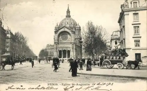 Ak Paris VIIIe Élysée, Saint-Augustin-Kirche, Kutsche