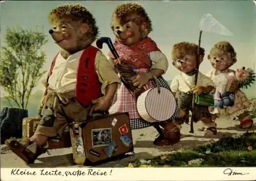 Ak Mecki der Igel, Kleine Leute, große Reise, Familie,Koffer