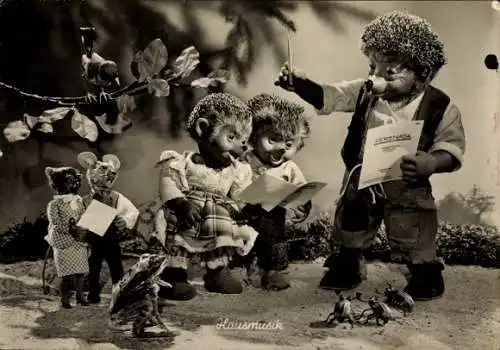 Ak Mecki der Igel, Hausmusik, Igelkinder, Frosch, Mäuse, Maikäfer