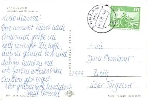 Ak Stralsund in Vorpommern, Leninplatz, Marienkirche