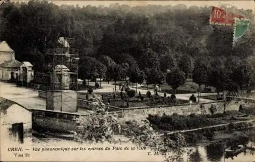 Ak Creil Oise, Vue panoramique sur les entrees du Parc de la Ville