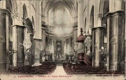 Ak Compiègne Oise, Kirche Saint Jacques, Innenansicht