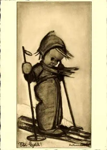 Künstler Ak Hummel, Berta, Nr. 4934, Kind auf Skiern