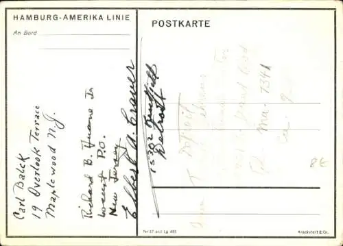 Ak Dampfer der Hamburg Amerika Linie, HAPAG