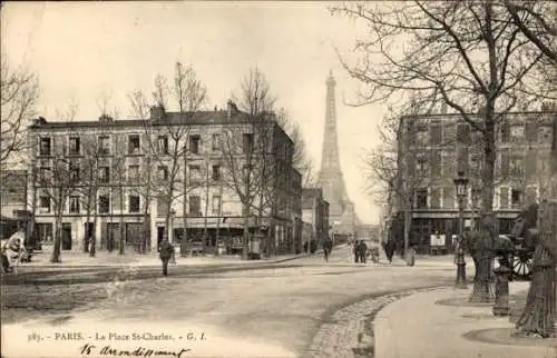 Ak Paris XV Vaugirard, Place Saint Charles, Eiffelturm