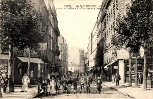 Ak Paris XV Vaugirard, Rue Hericart, aufgenommen vom Place Saint Charles
