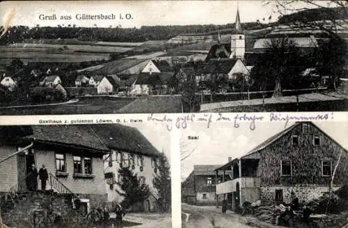 Ak Güttersbach Mossautal im Odenwald Hessen, Gesamtansicht, Gasthaus z. goldenen Löwen, Saal