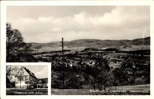 Ak Erlenbach Fürth im Odenwald, Gesamtansicht, Gasthaus zum Adler