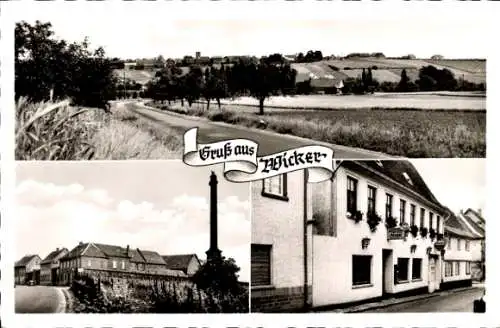 Ak Wicker Flörsheim am Main, Gasthof Schöne Aussicht, Panorama, Turm