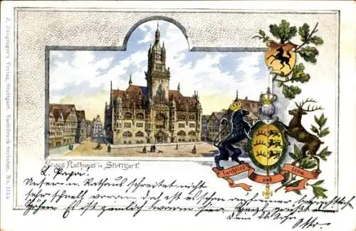 Wappen Passepartout Ak Stuttgart am Neckar, Neues Rathaus