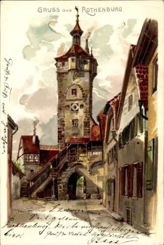 Litho Rothenburg ob der Tauber Mittelfranken, Blick zum Klingentor