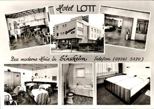 Ak Sinsheim in Baden, Hotel Lott, Außenansicht, Bad, Gästezimmer, Speisesaal