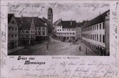 Ak Memmingen in Schwaben, Marktplatz mit Martinskirche