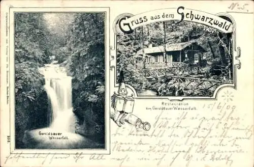 Ak Geroldsau Lichtental Baden Baden am Schwarzwald, Restaurant zum Geroldsauer Wasserfall, Zwerg