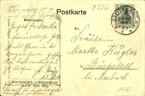 Ak Böhmenkirch in Württemberg, Brandunglück 1910