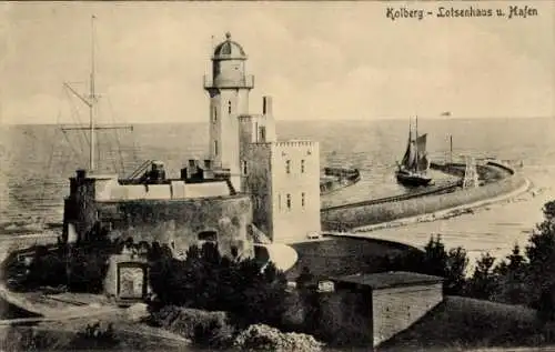 Ak Kołobrzeg Ostseebad Kolberg Pommern, Lotsenhaus, Hafen