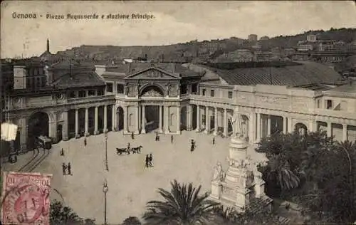 Ak Genova Genua Liguria, Piazza Acquaverde e stazione Principe, Bahnhof