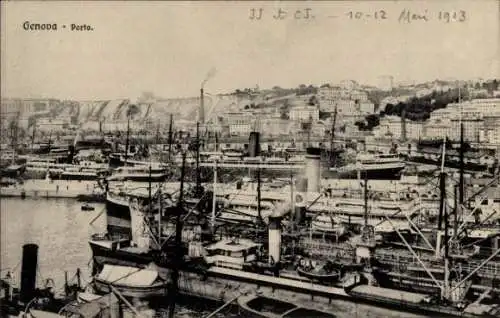 Ak Genova Genua Liguria, Hafenpanorama
