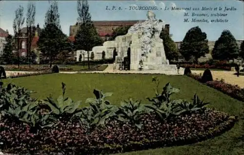 Ak Tourcoing Nord, Kriegerdenkmal, Park