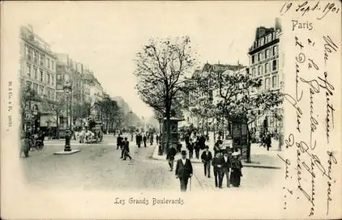 Ak Paris, Les Grands Boulevards, Passanten, Straßenbild
