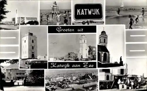 Ak Katwijk aan Zee Südholland Niederlande, Kirche, Strand, Turm, Gebäude