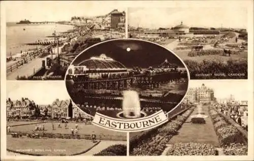 Ak Eastbourne East Sussex England, beleuchtetes Pier, Anlagen, Promenade