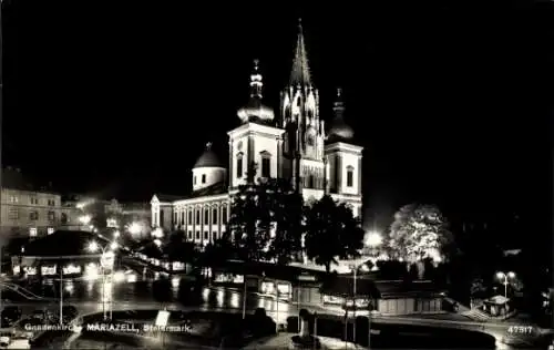 Ak Mariazell Steiermark Österreich, Gnadenkirche bei Nacht