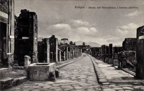 Ak Pompeji Pompei Kampanien, Strada dell' Abbondanza e fontana pubblica