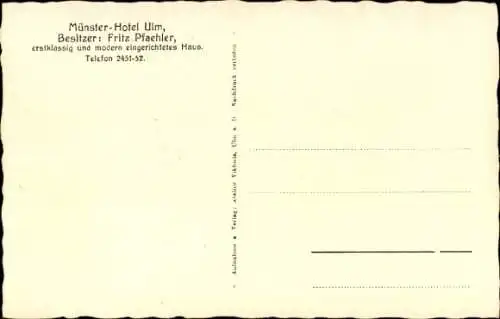 Ak Ulm an der Donau, Münster-Hotel