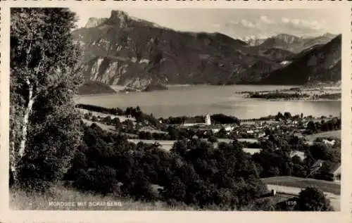Ak Mondsee Oberösterreich, Gesamtansicht, Schafberg